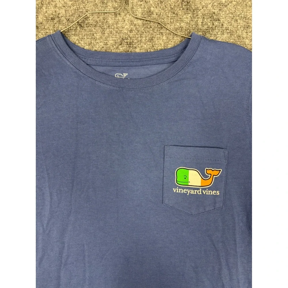 Vineyard Vines Mens XS Blue Irish Flag Whale Long Sleeve Pocket T-Shirt Cotton